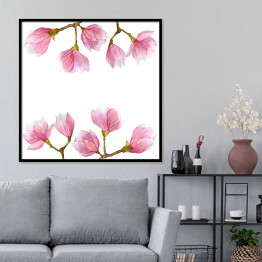 Plakat w ramie Ilustracja z gałązkami kwitnącej magnolii 
