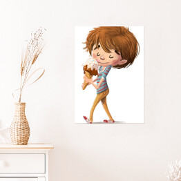 Plakat samoprzylepny Spacerujący chłopiec jedzący lody