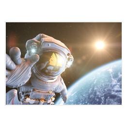 Plakat Astronauta w kosmosie na tle planety 