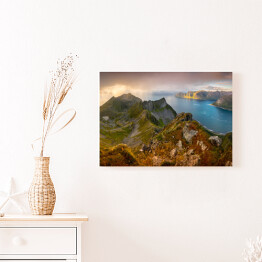 Obraz na płótnie Panoramiczny widok na góry nad zatoką, Norwegia