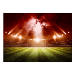 Plakat Stadion do gry w piłkę nożną oświetlony czerwonymi światłami