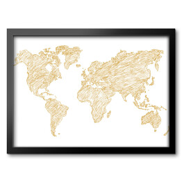 Obraz w ramie Beżowy szkic mapy świata