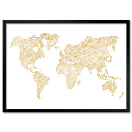 Plakat w ramie Beżowy szkic mapy świata