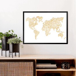 Obraz w ramie Beżowy szkic mapy świata
