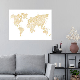 Plakat samoprzylepny Beżowy szkic mapy świata