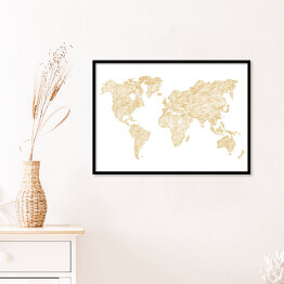 Plakat w ramie Beżowy szkic mapy świata