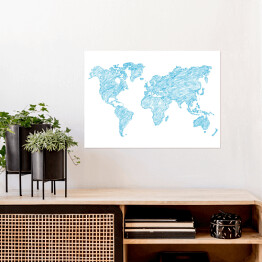 Plakat samoprzylepny Błękitny szkic mapy świata