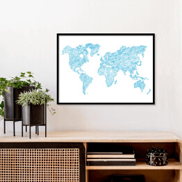 Plakat w ramie Błękitny szkic mapy świata