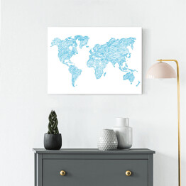 Obraz na płótnie Błękitny szkic mapy świata