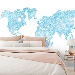 Fototapeta winylowa zmywalna Błękitny szkic mapy świata