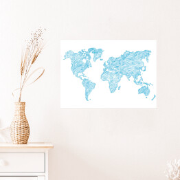 Plakat Błękitny szkic mapy świata