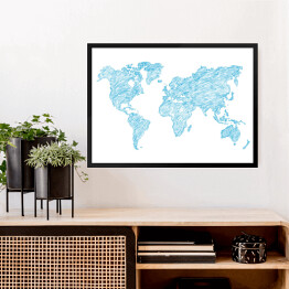 Obraz w ramie Błękitny szkic mapy świata