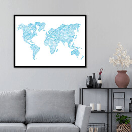 Plakat w ramie Błękitny szkic mapy świata