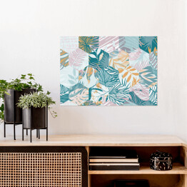 Plakat samoprzylepny Wzór z kolorowych liści w geometrycznej kompozycji