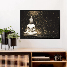 Obraz w ramie Budda na błyszczącym czarnym tle 