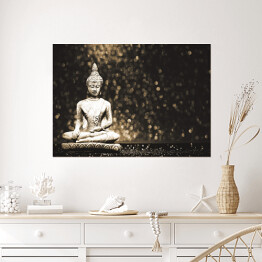 Plakat samoprzylepny Budda na błyszczącym czarnym tle 