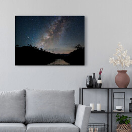 Obraz na płótnie Krajobraz nieba pełnego gwiazd nad rzęką otoczoną drzewami
