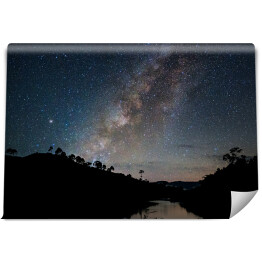 Fototapeta samoprzylepna Krajobraz nieba pełnego gwiazd nad rzęką otoczoną drzewami