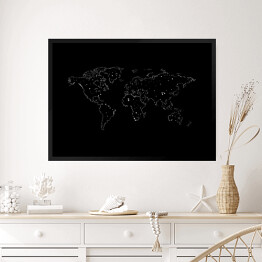 Obraz w ramie Mapa świata - jasne kropki na czarnym tle