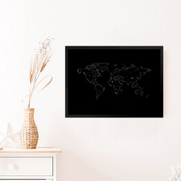 Obraz w ramie Mapa świata - jasne kropki na czarnym tle