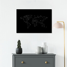 Plakat w ramie Mapa świata - jasne kropki na czarnym tle