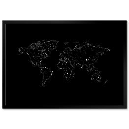 Plakat w ramie Mapa świata - jasne kropki na czarnym tle