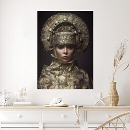 Plakat Kobieta w stylowym makijażu i fantazyjnym nakryciu głowy