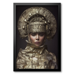 Obraz w ramie Kobieta w stylowym makijażu i fantazyjnym nakryciu głowy