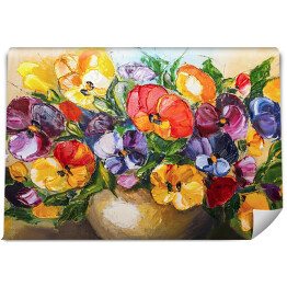 Fototapeta winylowa zmywalna Wielobarwne kwiaty w wazonie - obraz olejny