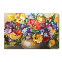 Obraz na płótnie Wielobarwne kwiaty w wazonie - obraz olejny