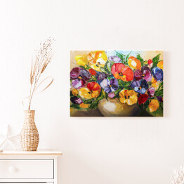 Obraz na płótnie Wielobarwne kwiaty w wazonie - obraz olejny