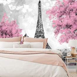 Fototapeta Obraz olejny - Paryż w odcieniach czerni, bieli i różu