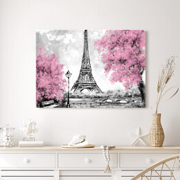 Obraz na płótnie Obraz olejny - Paryż w odcieniach czerni, bieli i różu