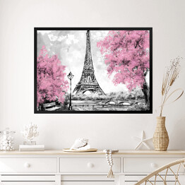 Obraz w ramie Obraz olejny - Paryż w odcieniach czerni, bieli i różu