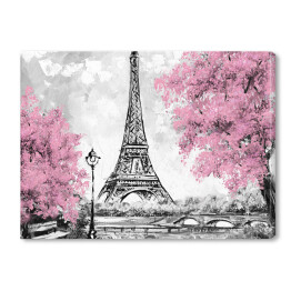 Obraz na płótnie Obraz olejny - Paryż w odcieniach czerni, bieli i różu