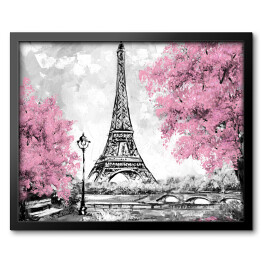 Obraz w ramie Obraz olejny - Paryż w odcieniach czerni, bieli i różu