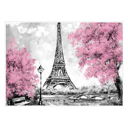 Plakat Obraz olejny - Paryż w odcieniach czerni, bieli i różu