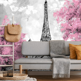 Fototapeta winylowa zmywalna Obraz olejny - Paryż w odcieniach czerni, bieli i różu