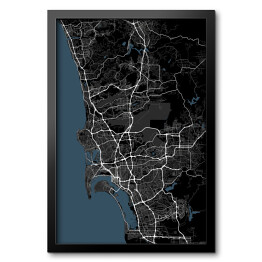 Obraz w ramie Czarno-białe mapy miasta San Diego, Kalifornia