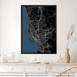 Obraz w ramie Czarno-białe mapy miasta San Diego, Kalifornia