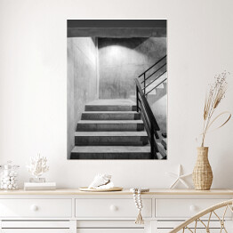 Plakat samoprzylepny Betonowe schody z czarną stalową poręczą