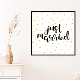 Plakat w ramie "Nowożeńcy" - typografia na kropkowanym tle