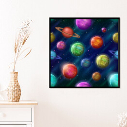 Plakat w ramie Kolorowe planety i księżyce