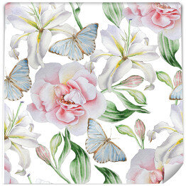 Tapeta samoprzylepna w rolce Białe i różowe kwiaty i motyle
