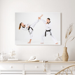 Obraz na płótnie Dziewczyna i chłopiec ćwiczący karate
