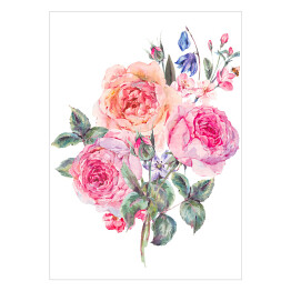 Plakat Akwarela - wiosenny bukiet z kwitnących wiśni i róż