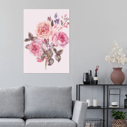 Plakat samoprzylepny Akwarela - wiosenny bukiet z kwitnących wiśni i angielskich róż