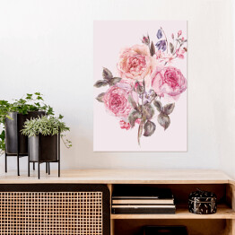 Plakat Akwarela - wiosenny bukiet z kwitnących wiśni i angielskich róż