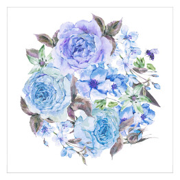 Plakat samoprzylepny Akwarela - wiosenny bukiet z kwitnących wiśni i niebieskich róż