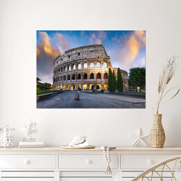 Plakat Colosseum w Rzymie w trakcie półmroku, Włochy